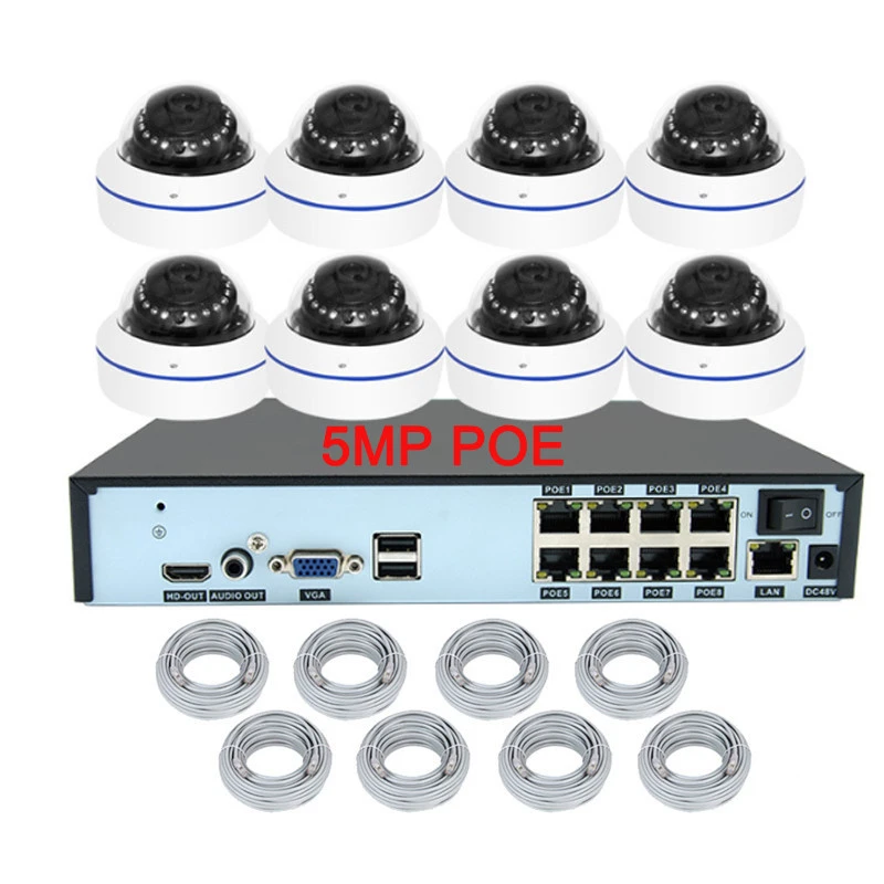 8 port dvr vandal proof Security ip cam with audio record surveillance home 5MP 8CH POE NVR cctv camera system price cctv kits