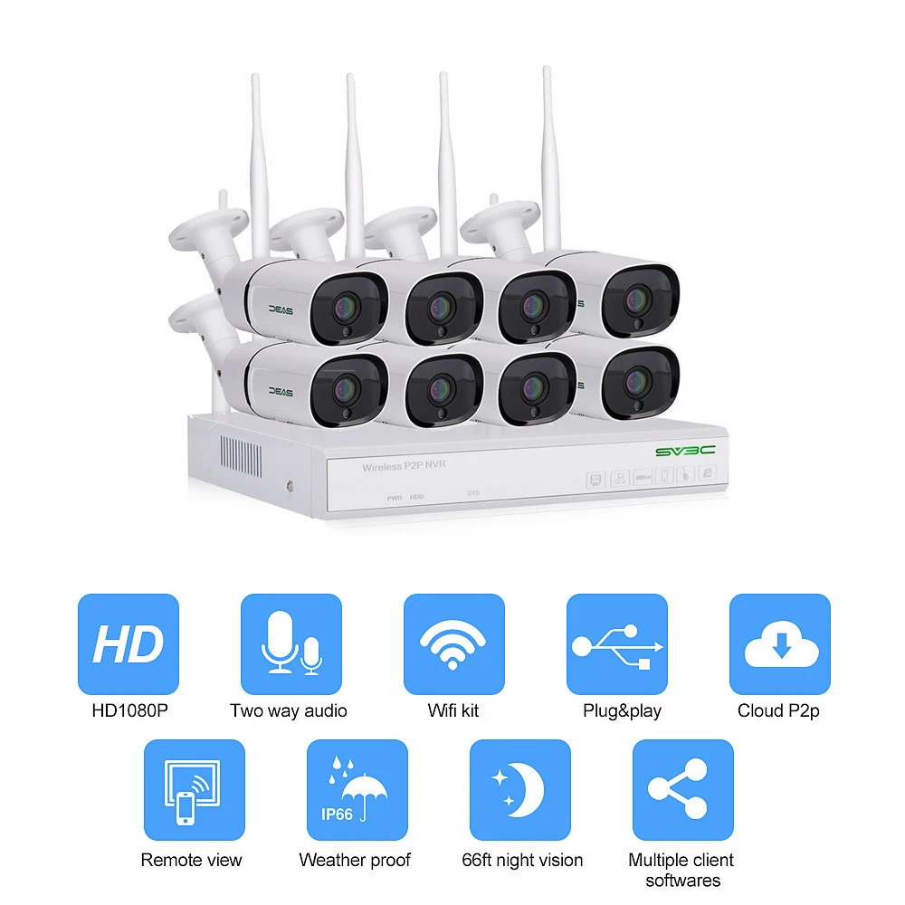 8CH Wireless 1080P cctv system 2MP waterproof HD NVR Kit home security two way audio motion detection night vision