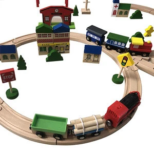 90pcs wooden railway train set toy with B/O locomotive slot toy for kidz
