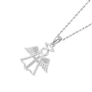 925 Sterling Silver Guardian Angel Wing Cross Pendants Necklace Jewelry Zirconia Pendant Charms for Girls Women