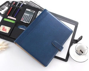 A4 Leather Folder Padfolio Multifunction Organizer Planner Notebook Ring Binder A4 File Folder With Calculator