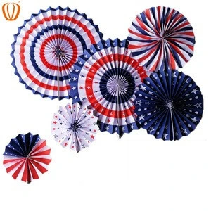 American Style Blue Red Striped Paper Fan flower For Party Decoration Holiday Hanging Paper Decor Home Decorative Crafts