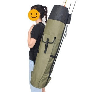 Army Green 600D Polyester Fishing Rod Case Bag Organizer for Fishing and Travel Carry
