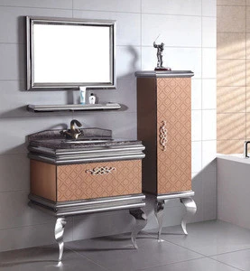 AS-23013 New Design stainless steel bathroom cabinet Home Use floor standing Single mirror bathroom vanity