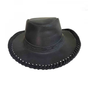 Australian Black Cowboy Hat  | Genuine Full Grain Outback Leather Cowboy Men Hat