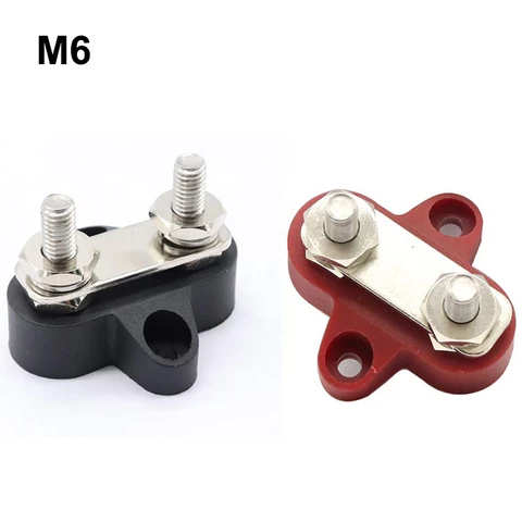 Battery Power Distribution Terminal Block Set 48V DC 80A M8 Dual Studs Bus Bar Ground Insulated Junction Post for Truck, Car, RV