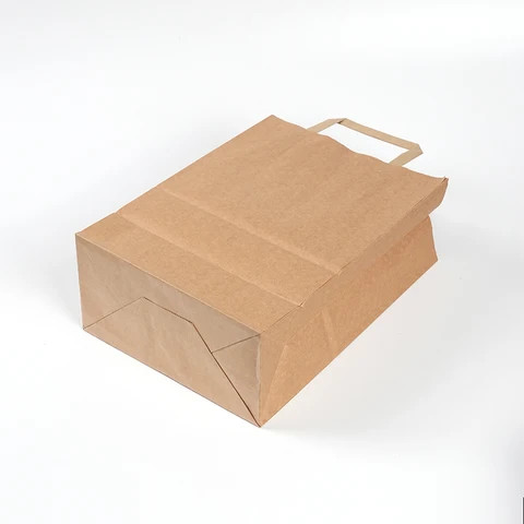 Best Selling Cheap Price Food Grade Brown Kraft Paper Twisted Flat Handle Kraft Paper Shopping Bag for Sale