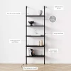 Black 5-Shelf Ladder Bookcase with Metal Frame