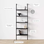 Black 5-Shelf Ladder Bookcase with Metal Frame