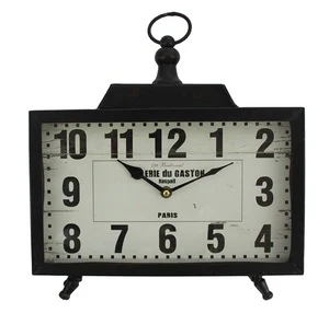Black Mechanical Desk Clock with 2 Stand and Round Ring Hanger