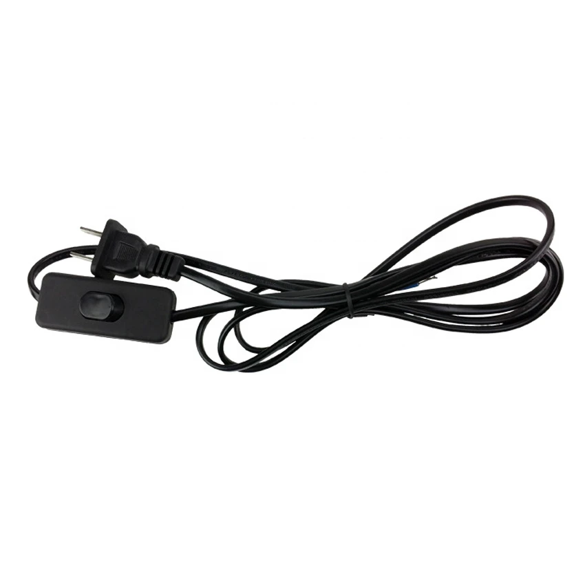 Black white PVC Copper US EU AC power Cord 303 button switch online cable LED Energy saving light bulb power cable 1.8m