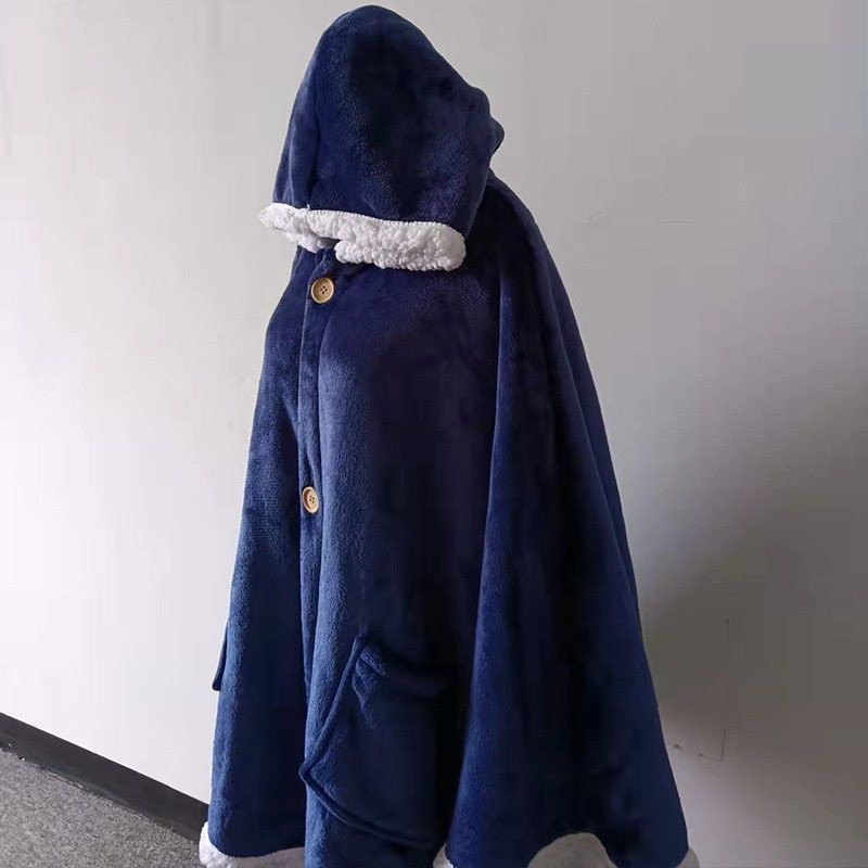 Blue Hooded Cloak Windproof Warm Lazy Blank