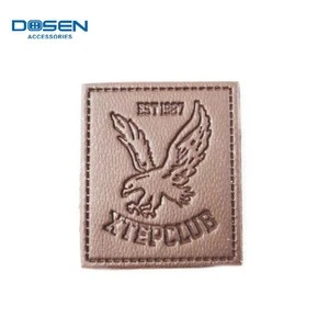 Brown Sewing Clothing patch Customized Brand Hawk Logo pu leather Labels for Handbag Jacket Pants garment