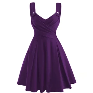 C Clothing 2024 Elegant Formal Long Summer Suspenders Strap V Neck Vintage Midi Dress