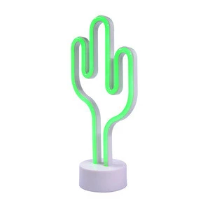 Cactus Shaped Green Lamp Mini 3d Table Desk Night Lights Baby Kids Flexible Led Neon Light with Base for Holiday Decoration