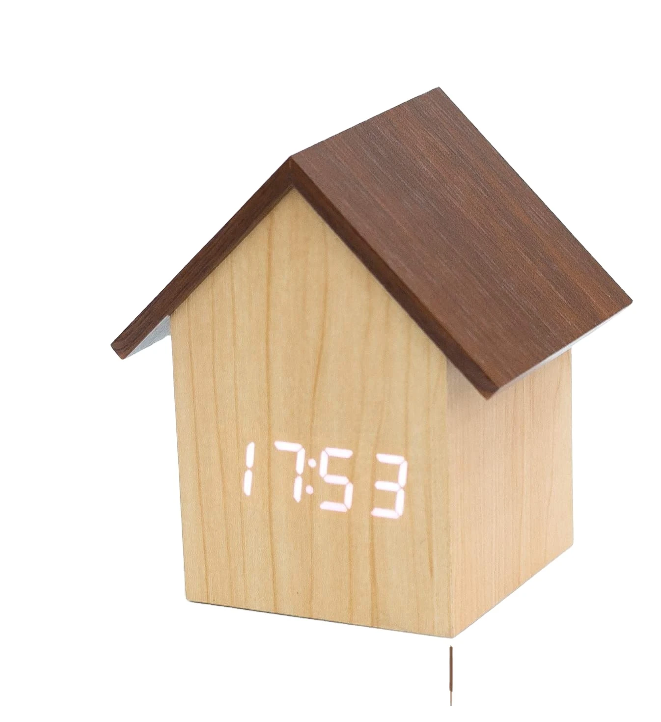 Cheap Digital House Wooden Alarm Clock For Gift and Promotion With Customized Logo Home Roof Wood Desk Clocks