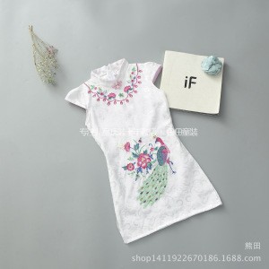 cheongsam dress Chinese traditional summer short sleeve jacquard cotton girls clothing dress embroidered girls qipao