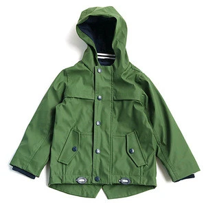 children&#039;s high quality autumn spring PU coated waterproof windproof jacket with hood and single jersey lining boys coat