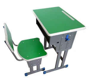 China adjustable school desk and chair wooden surface  and great iron stainless Steel pipe rack