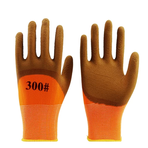 Chinese factory supply crinkle finish latex gloves hot sell polyester knitted foam latex gloves