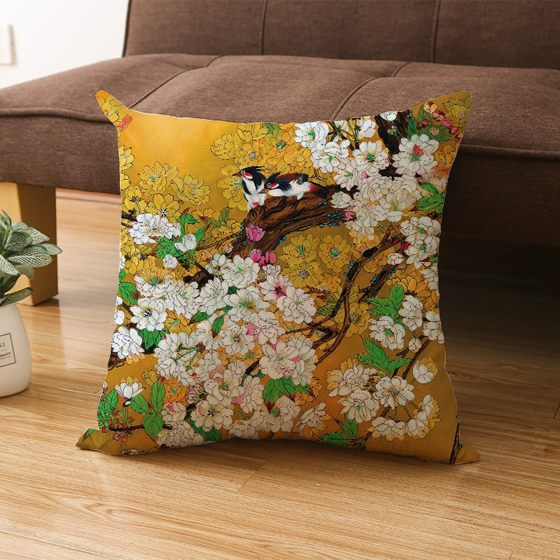 Chinese style Home Decoration luxury  bird Floral Printed Custom Cushion Cover