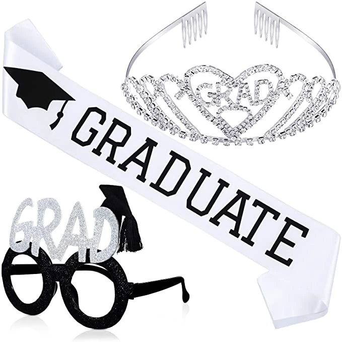 Class of 2021 Graduation Party Supplies Favor Gift Graduation Hat Headband Sash Glasses Grad Party Decorations Dress Costume Set