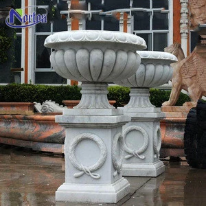 Classic design roman outdoor square natural stone garden hand-carved marble flower pots planter for sale