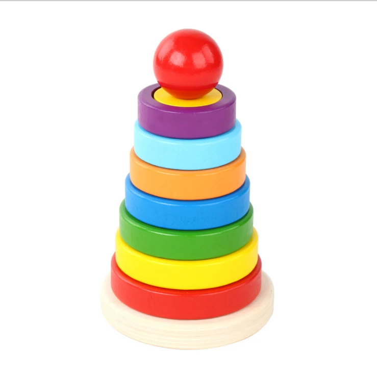 Classic Montessori childrens wooden toy pile up game building block toy
