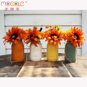 Colorful Decorative Glass Jar DIY Mason Jar Flower Glass Vase With Hemp Rope For Home Decor
