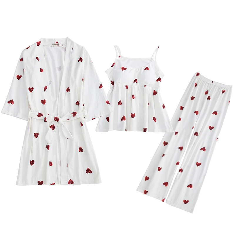 Cotton pajamas sexy sling three piece pajamas for women