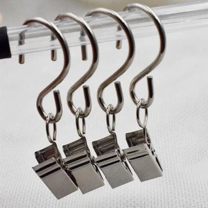 Curtain Poles Movable Stainless Steel S Clips Pole Rod Voile Net Rings Hooks Window Shower Rings Clamps