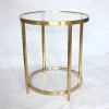 Custom 2 Tier top& bottom round super thick acarylic coffee table with golden copper metal circle and 4 metal legs for home