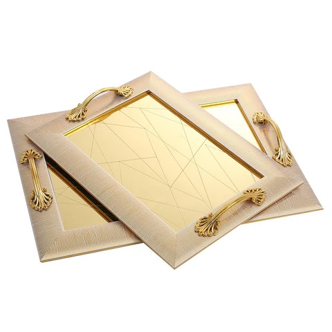 Custom  Gold Silver New Style Household Hotel  Restaurant Food  Plate Serving Tray Sets With Handle