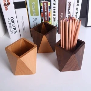 Custom High Quality Creative Walnut Wood Brush Pot Stationery Storage Pen Holder