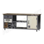Custom Made Vintage Industrial TV Unit, Large Retro Industrial Furniture of America Herman Antique Media Stand