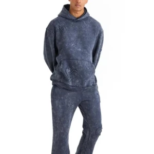 Custom Oversized Streetwear Men Vintage Acid Gym Set Hoodie And Joggers Acid Wash Sweatpants Tracksuits