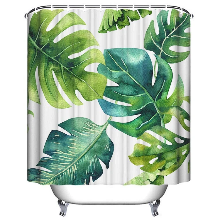 custom printed white fabric 3d Stripe Sublimation bathroom Waterproof Tropical Shower Curtain