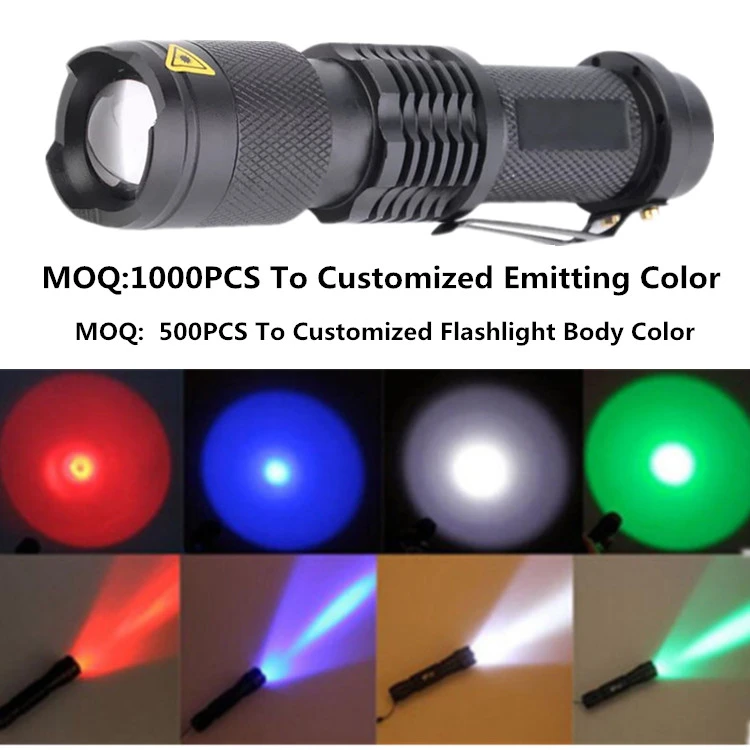 Customized Color Super Bright Led Zoomable Tactical Uv Light Torch,Waterproof Mini High lumen Torch Led Flashlight With clip