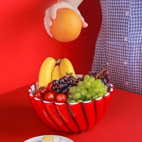 Dia 24.5 Food Grade  Durable Large Plastic Pasta Bowl Circular Fruit Bowls