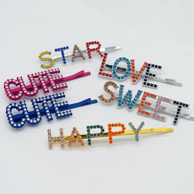 DS custom name colorful crystal rhinestone hair accessories hairpins for women