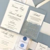 Dusty Blue and Silver Glitter Laser Cut Pocket Wedding Invitation Glitter Wedding Invitation