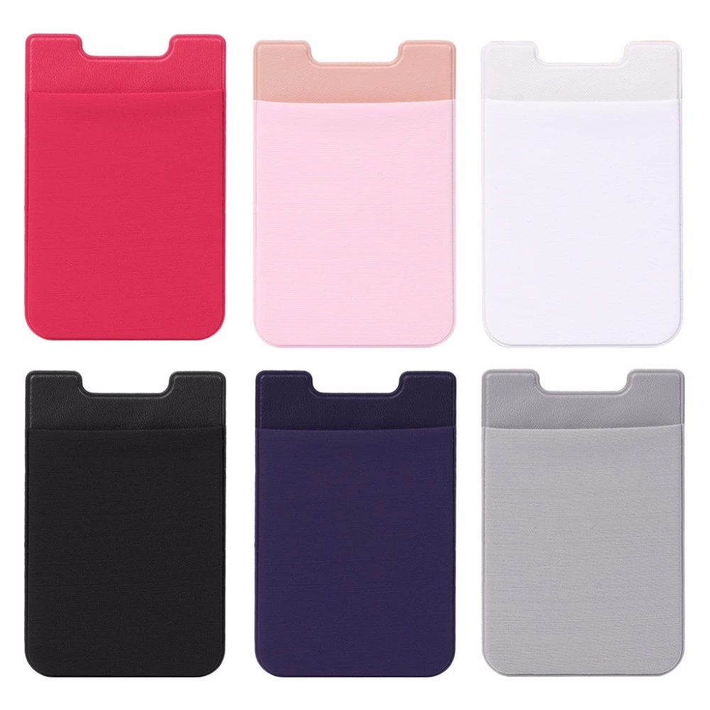 Elastic Lycra Cell Phone Wallet Case Credit ID Card Holder Pocket Stick On 3M Adhesive Black/Gray/Pink/Golden/RoseGold