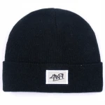 Embroidery winter beanie hat black custom made mens beanie cap