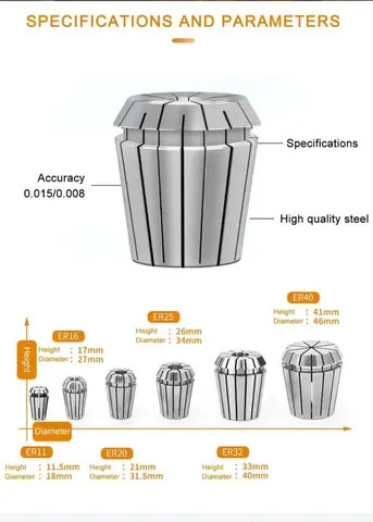 ER25 Milling chuck Collet Factory wholesale, divided into metric and inch two specifications,piecision0.01-0.015
