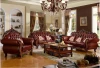 European-style leather living room sofa combination solid wood carved American living room sofa