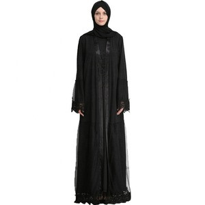 Factory direct Hot wholesale Islamic clothing Solid print Lace Dubai women abaya muslim dress