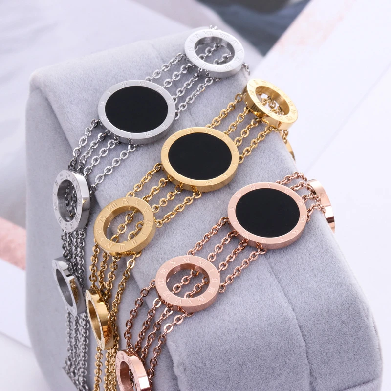 Factory wholesale trendy multi layer adjustable gifts design roman numeral woman bangle bracelet