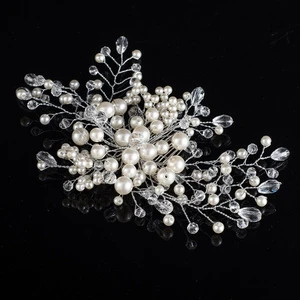 fashion 2018 crystal and pearl handmade wedding bridal hair comb jewelry