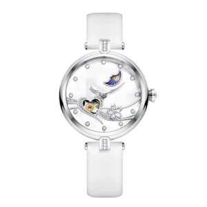 Fashion Beautiful Pearl Shell Dial Rose Gold Automatic Watches Women With Genuine Leather Strap