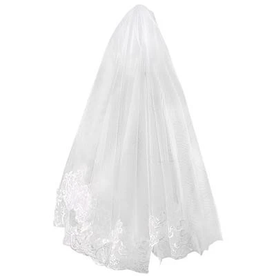 Fashion Elegant Women Wedding Bridal Veil Hair Accessory with Shiny Rhinestone White